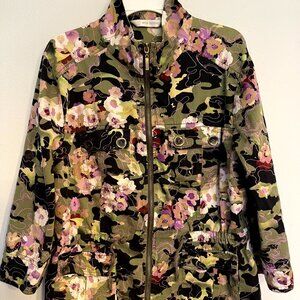Erin London Jacket women's Size Medium Zip Up Floral Camouflage